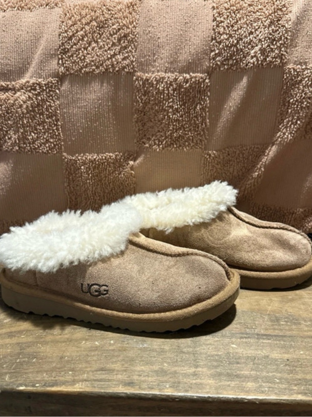 UGG Kids Chestnut Suede Shearling Clog Slippers